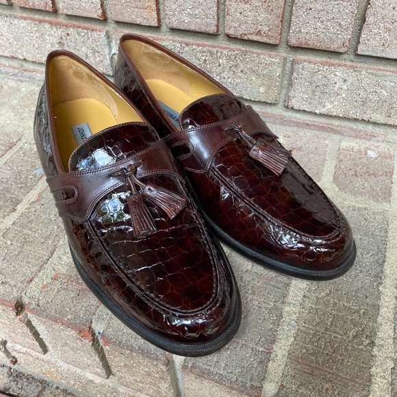 JOHNSTON & MURPHY Men's Brown Tassel Slip On Gator Print Loafers Size 12 - Picture 2 of 11